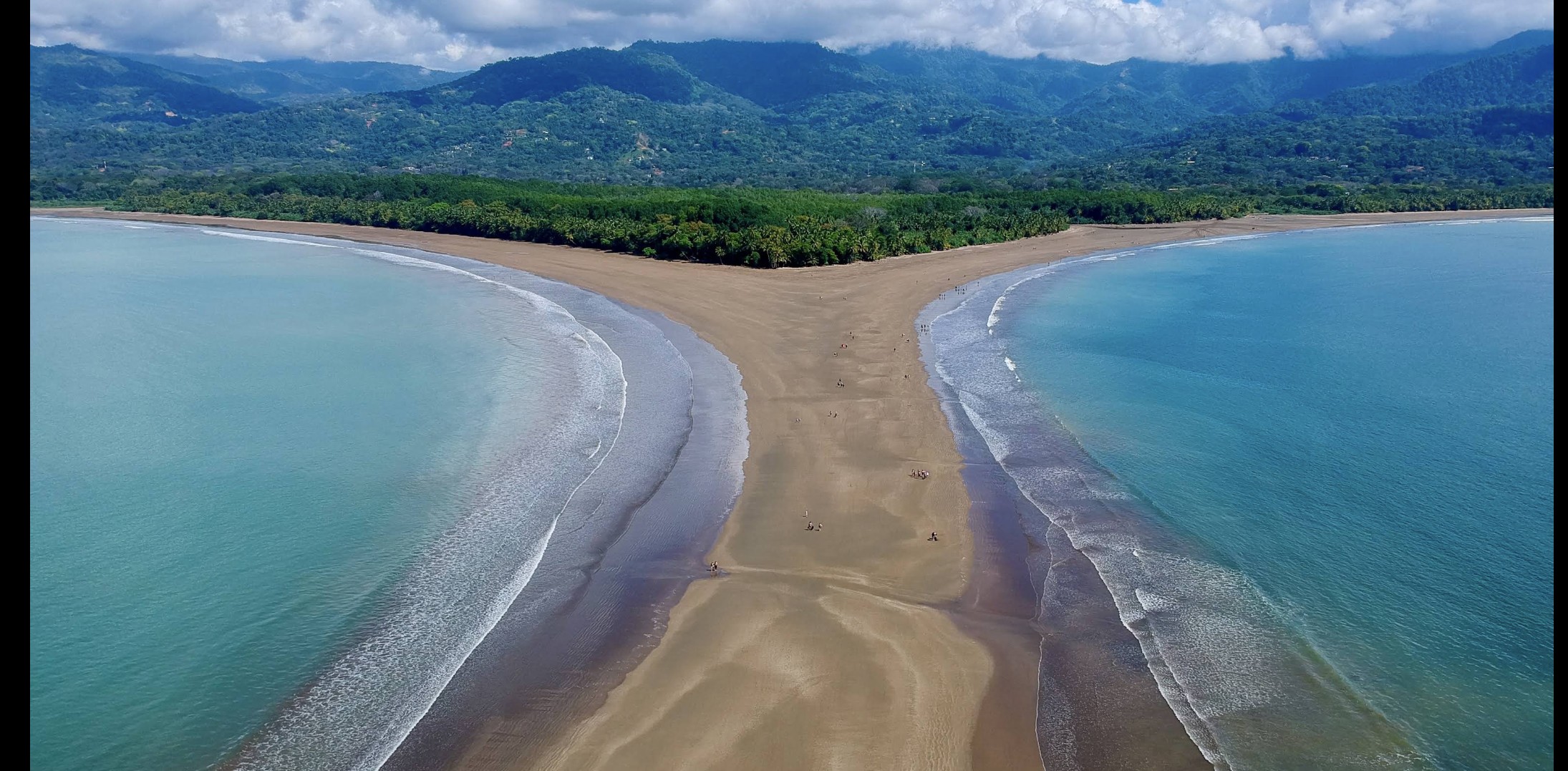 Aerial view of the Whale's Tail sand formation at Marino Ballena National Park, Costa Rica